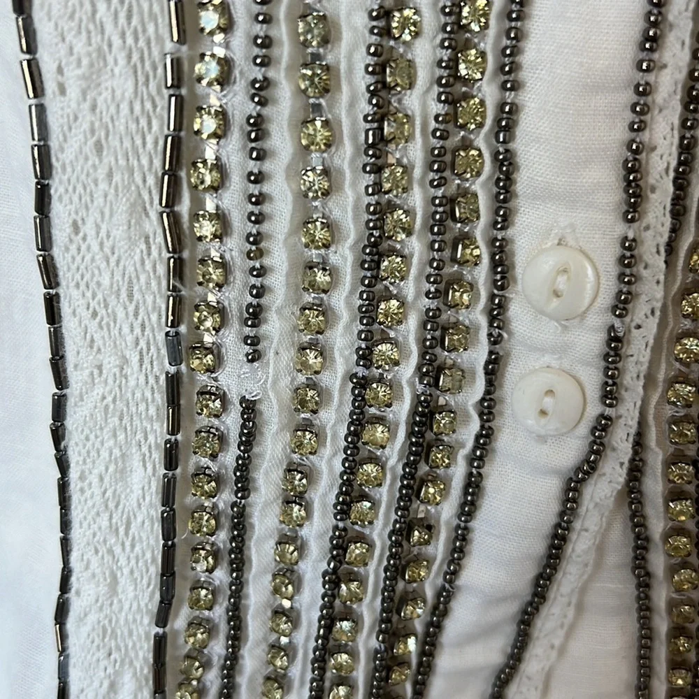 Floreat Anthropologie Rhinestone and Lace Button Down Linen Shirt - Picture 11 of 11